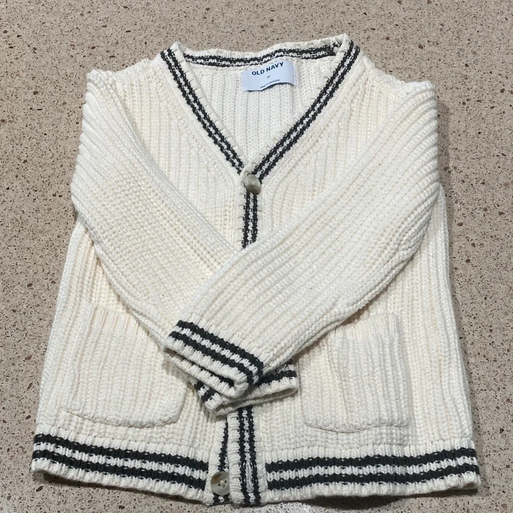 Old Navy Cream Cardigan with Black Stripe Trim